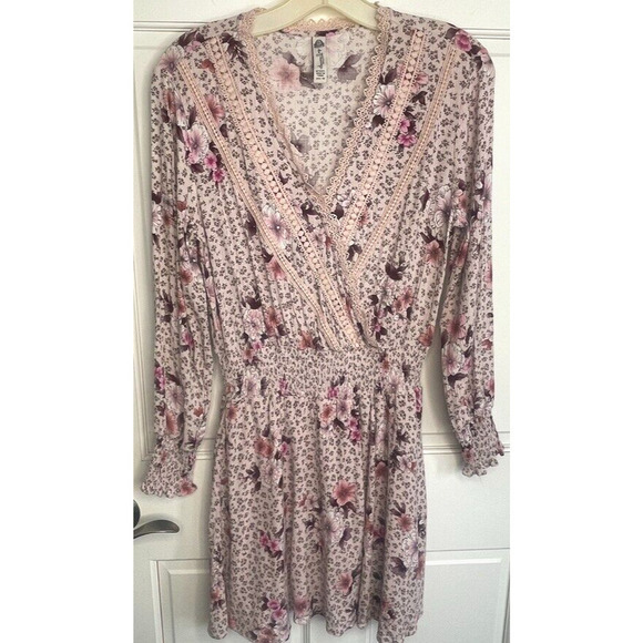 American Rag Cie Dresses & Skirts - American Rag Juniors' Crochet Lace Floral-Print Coquette Dress Size X-Small Boho
